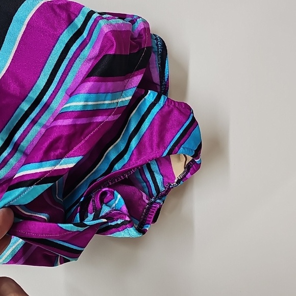 Vtg Rose Marie Reid 70s Swimsuit Purple Turquoise Stripes SZ 12, Elastic Is Bad - Picture 3 of 13